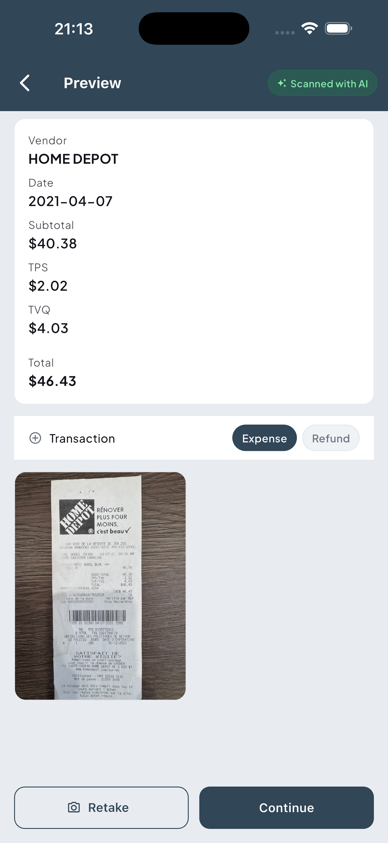 AI receipt scanning in Norxten Core